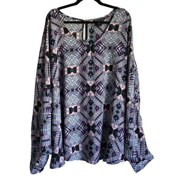 Ashley Stewart Geometric Print Poncho Top 26/28 Multicolor Keyhole Back PlusSize - Picture 1 of 8